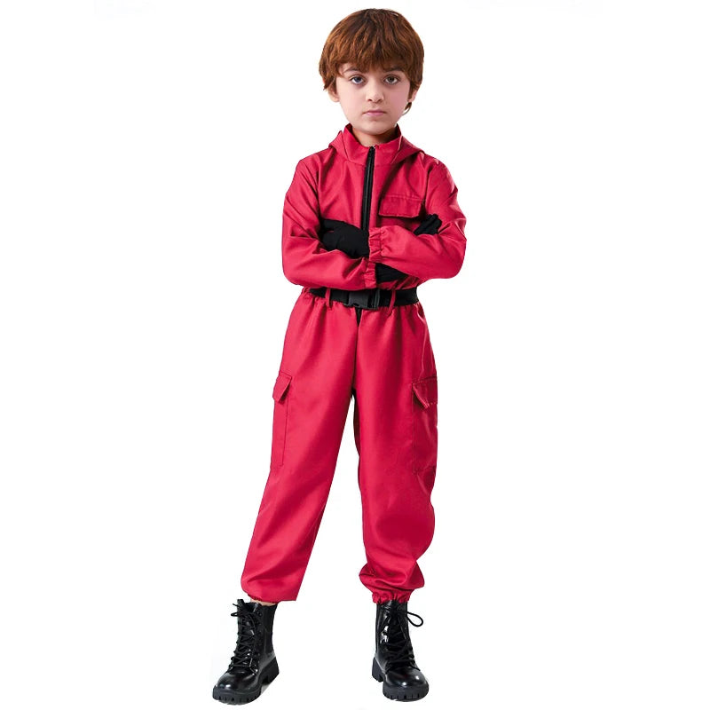 TV game red jumpsuit set (gloves+camisole+jumpsuit) - breathable role-playing set for men and women's role-playing party wear