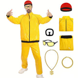 70S Disco Hippie Retro Cosplay Costume Hip Hop Windbreaker 80S Tracksuit Yellow Jacket Pants Hat Halloween Carnival Suit