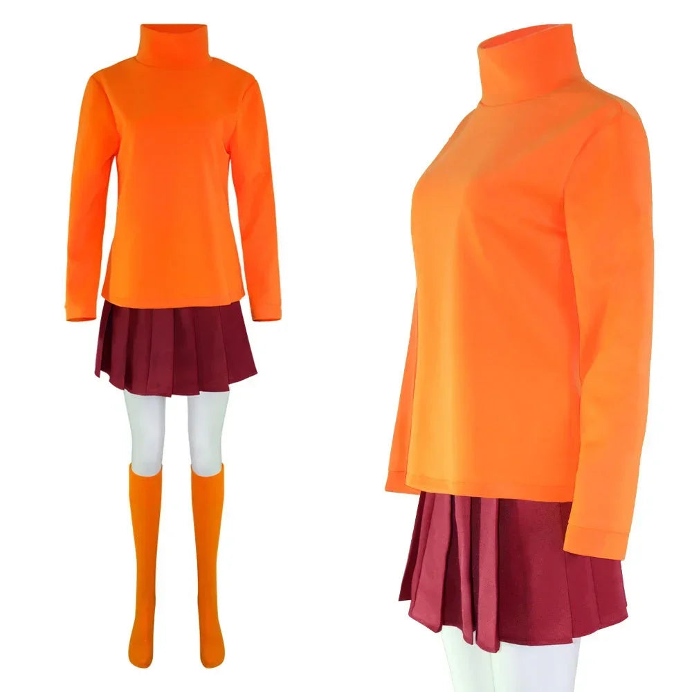 Velma Cosplay Orange Top Skirt Socks Halloween Costume Daphne Cosplay Daphne Purple Dress Halloween Costumes for Women