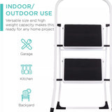2 Step Steel Ladder Folding StepStool Seat Ladder Metal Foot Stool With Safety Slip Rubber Feet For Office and Home