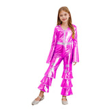 Girls Hippie Costume Cosplay Vintage 60s 70s Disco Stage Performance Dancing Jumpsuit Carnival Shiny Singer Hippies Costumes