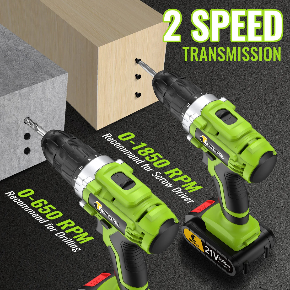 Conentool  Electric Screwdriver 21V Rechargeable Battery Cordless Drill Driver LED Work Light Electric Drill 45N.M 25 Torque Set