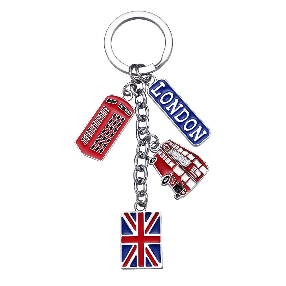British Union Flag Keychain London Bus Souvenirs Uk Flag Travel Phone Box Metal Key Rings Promotional Gift For