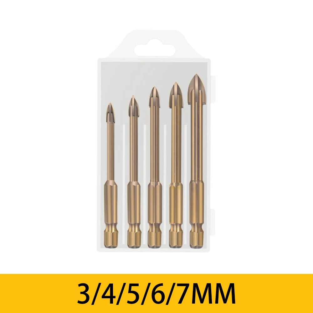 5/6Pcs Set Cross Hex Tile Drill Bits Set for Glass Ceramic Concrete Carbide Hole Opener Brick Hard Alloy Triangle Bit Tool Kit