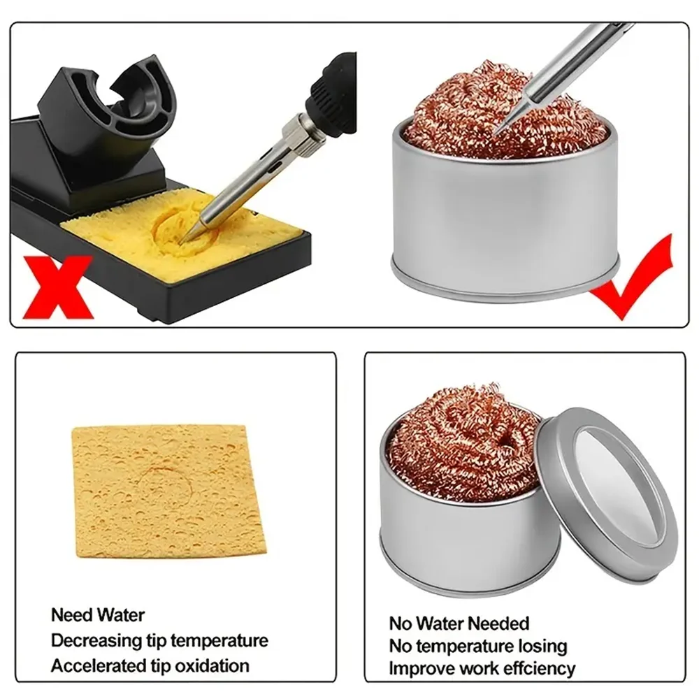 Soldering Iron Tip Cleaner Non-Slip Solder Tip Cleaning Wire Ball Tin Remove For Cleaning Soldering Irons And Tips