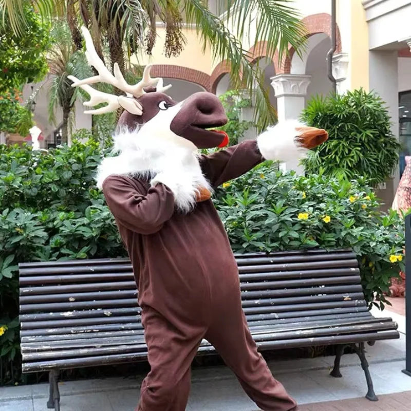 Christmas Reindeer Mascot Costumes Cartoon Elk Adult Cosplay Deer Clothes New Year Fancy Dress Carnival Event Advertising Props