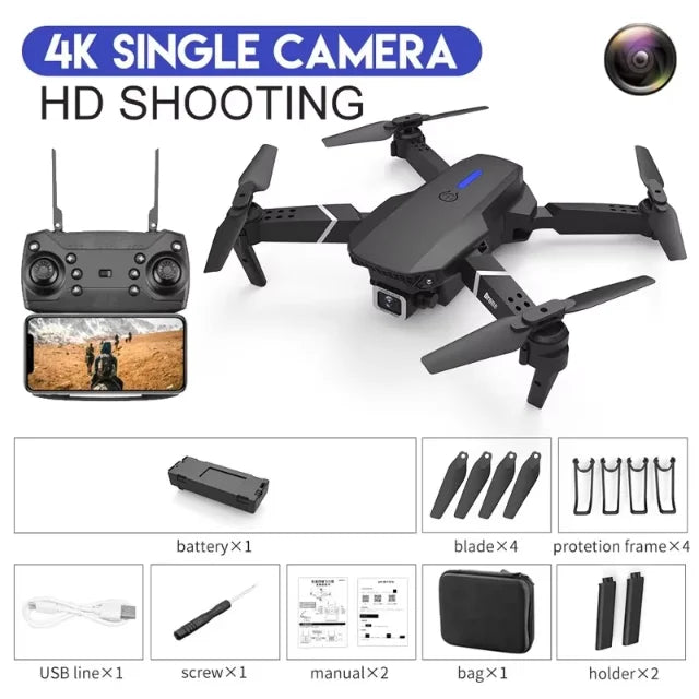 E88 Pro WiFi FPV Drone, Wide Angle, HD, 4K, 1080P Camera, Height Hold, RC, Foldable Quadcopter, Helicopter Toys, Gift, New