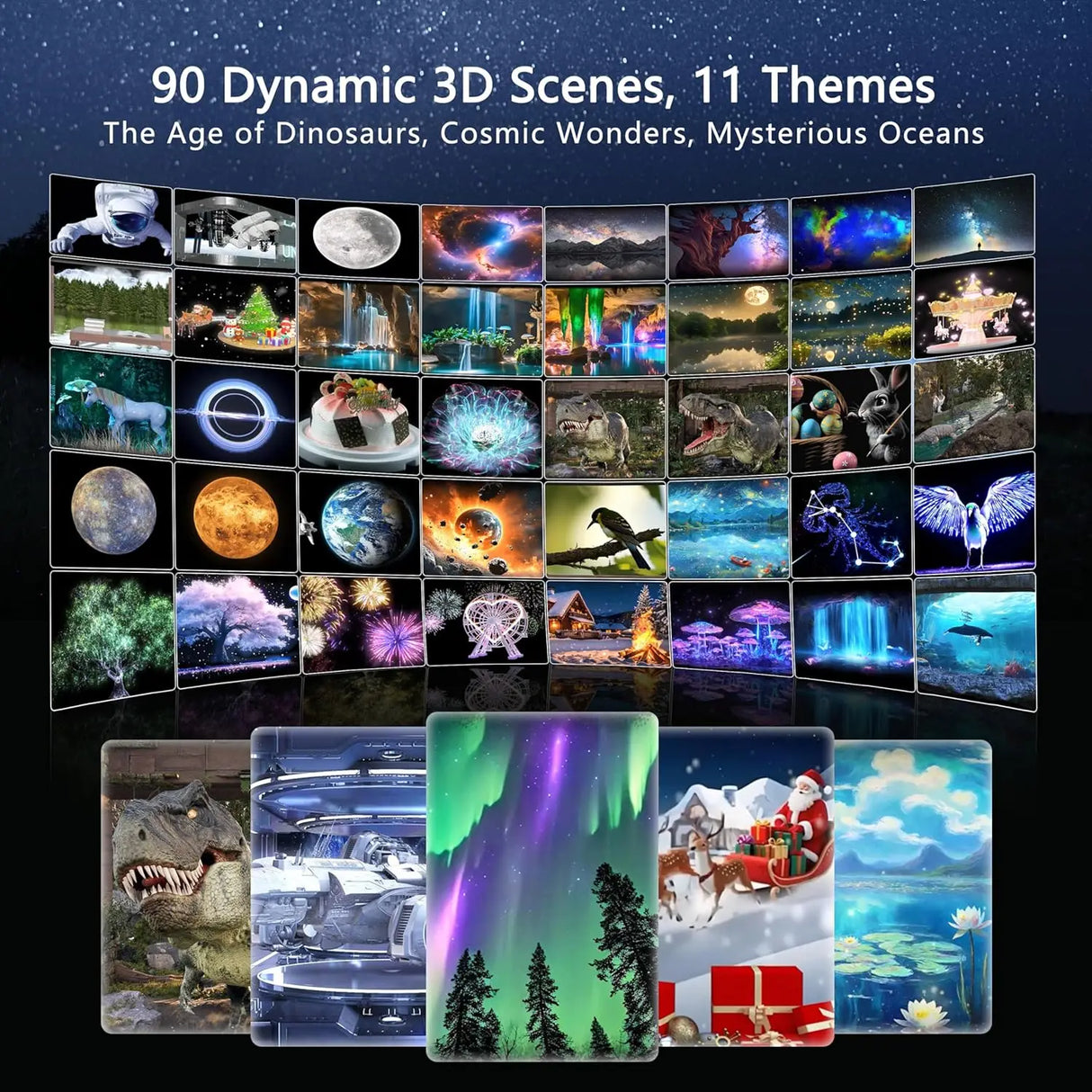 3D Dynamic Galaxy Projector, 3D Visual Star Projector Light with 90 Scenes, Planetarium Nightlight with Speaker for Room Decor