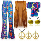 70s 80s Women Hippie Costume Set Bell Bottom Flared Pant for christmas party Halloween Cosplay