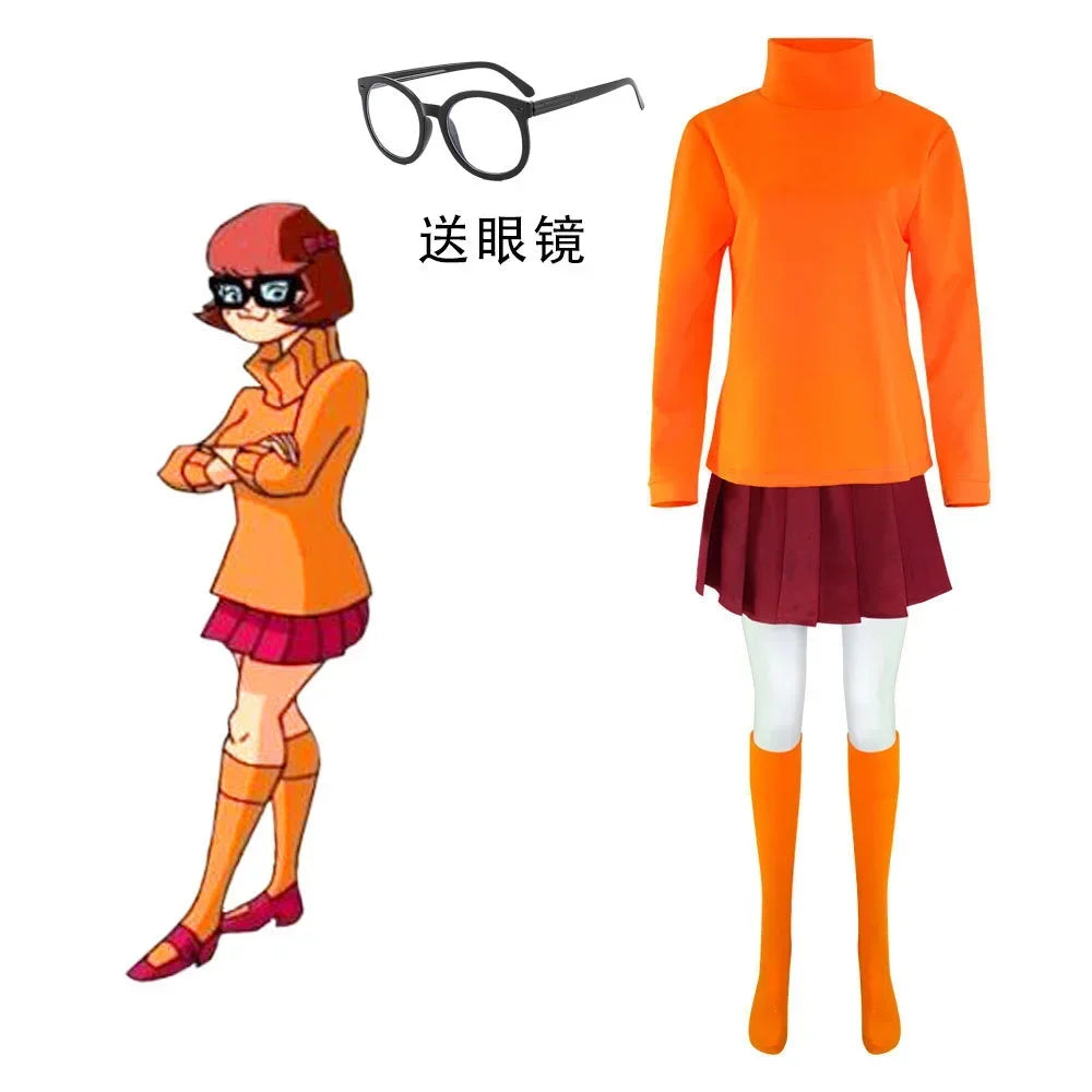 Velma Cosplay Orange Top Skirt Socks Halloween Costume Daphne Cosplay Daphne Purple Dress Halloween Costumes for Women