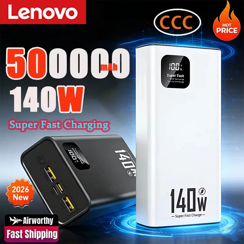 Lenovo 500000mAh portable power bank 140W fast charging