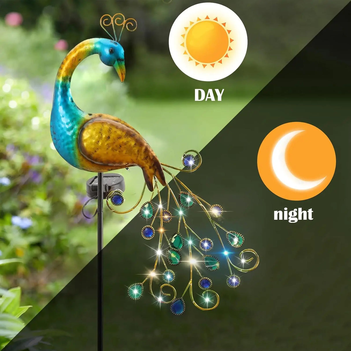 1PC Peacock Solar Garden Lights Outdoor, Animal-Shaped Decorative Lamp with Auto Sensor, Solar-Powered Art for Yard/Lawn