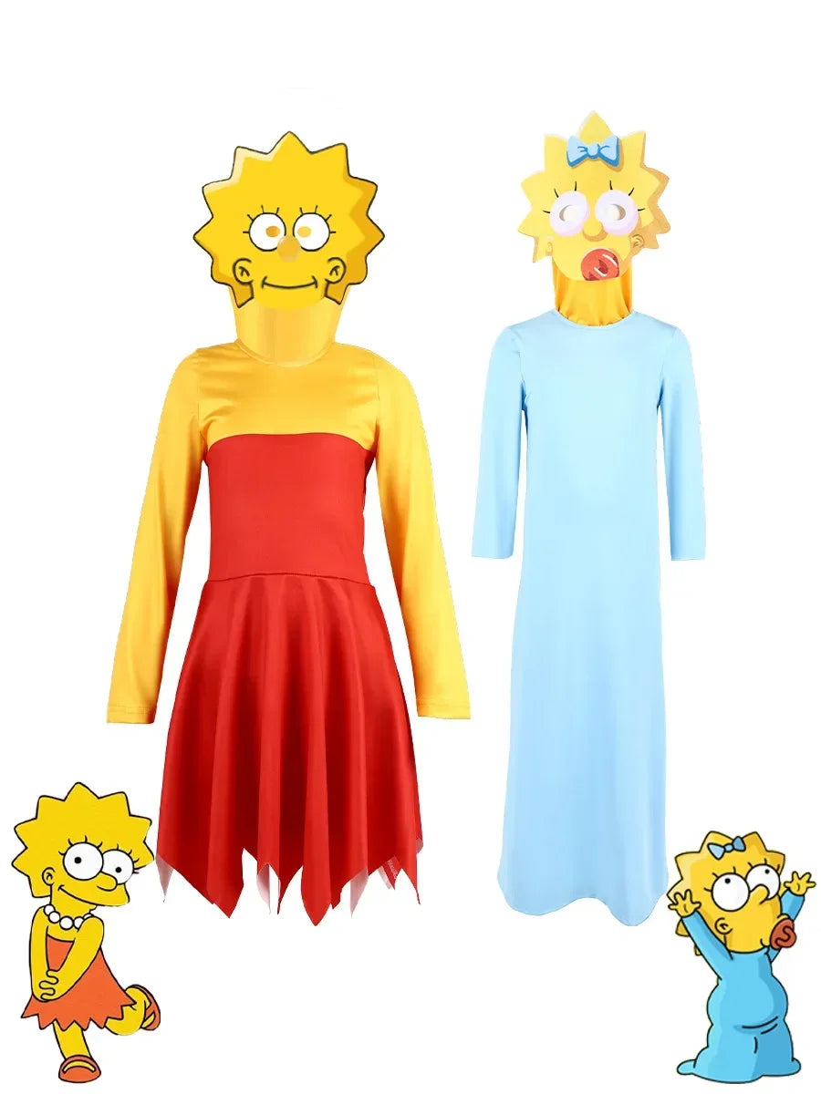 2025 Halloween  Ensemble complet de cosplay d'anime Simpson, performance sur scène, parent-enfant