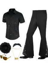60s 70s Hippie Halloween Costume Sequins Pants Shirt Tops Bell Bottom Men's Flared Trouser Adult Disco Singer Dance Shiny Outfit