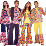Couple Retro 60s 70s Hippie Cosplay Halloween Costume for Men Women Fancy Disguise Clothing Party Hippie Rock Disco Night Club