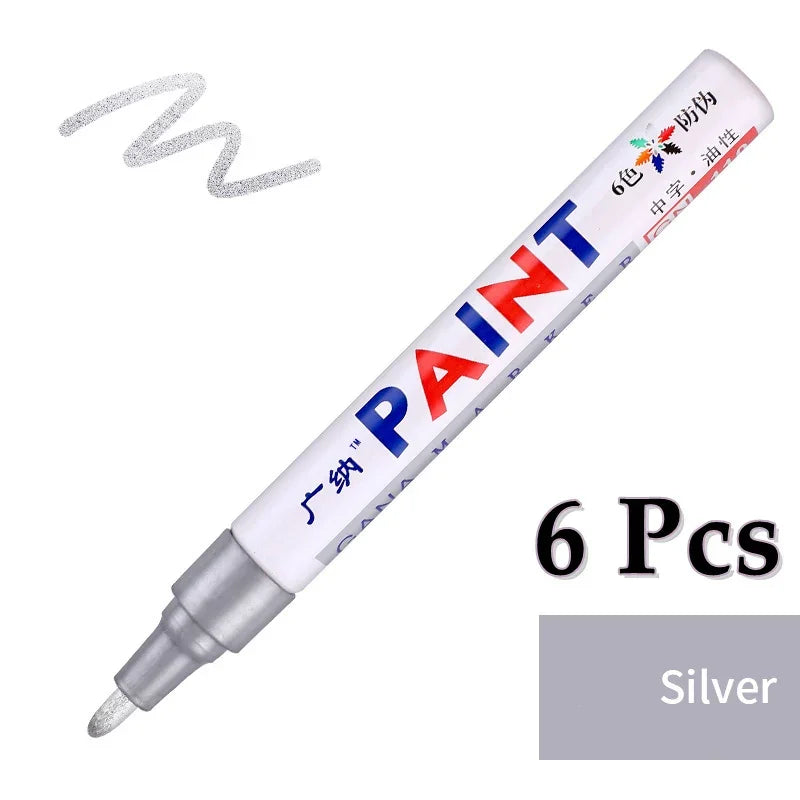 6 Pcs Colorful Permanent Paint Marker Waterproof White Markers tire tread rubber fabric Paint metal 12 Colors Paint Marker Pens