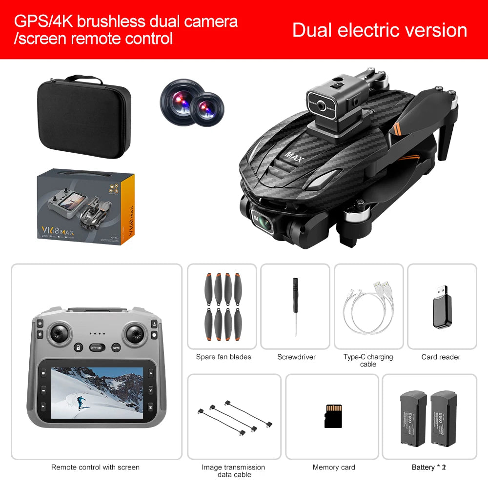 Lenovo V168 MAX 5GGPS Drone 8K Professional Camera Aerial FPV Brushless Avoiding Obstacle Large Screen 8K RC Folding Drones Toy