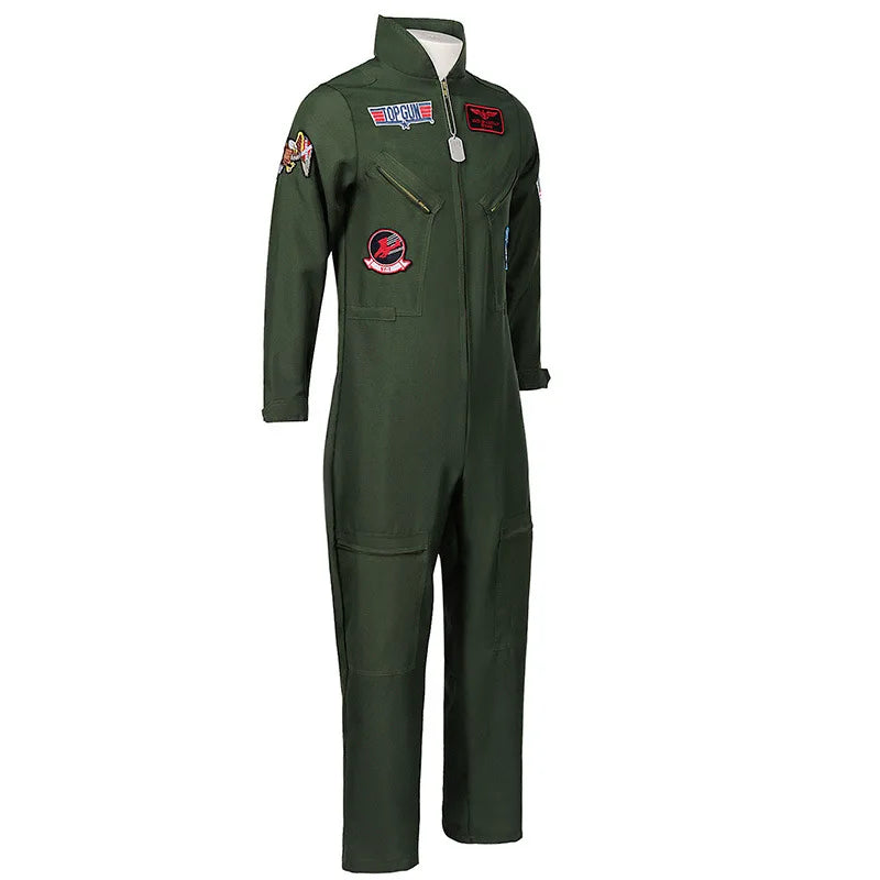 Top Gun Movie Cosplay American Airforce Uniform Halloween Costumes for Men Kids Adult Army Green Pilot Jumpsuit Astronaut