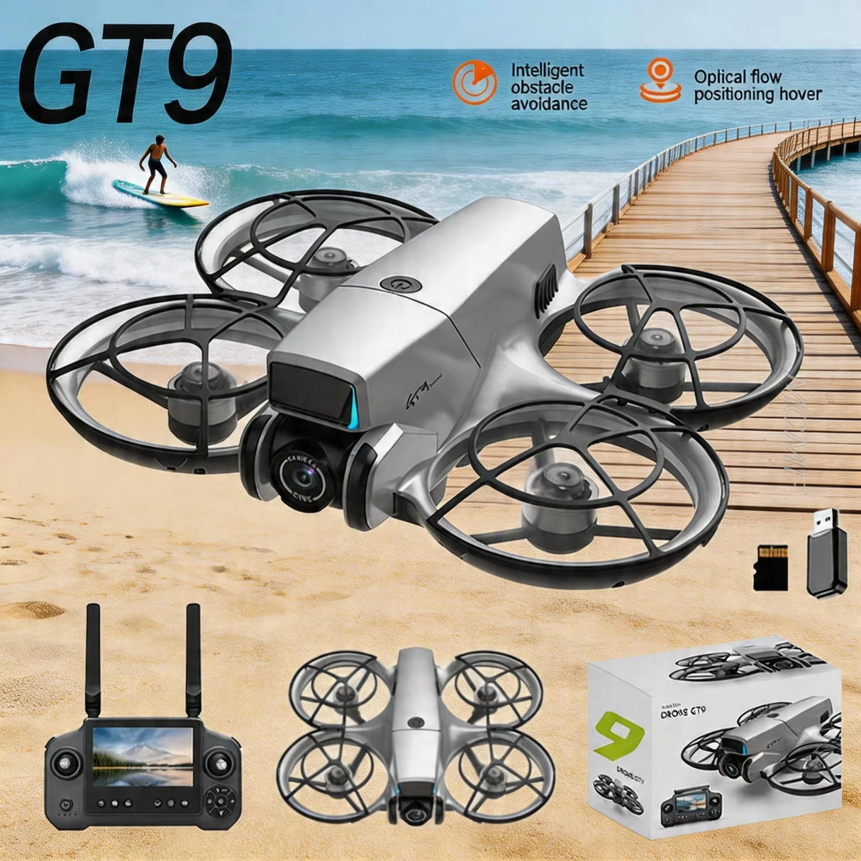 New GT9 Drone 8K Professinal 1080P Wide Angle Dual HD Camera Foldable RC Helicopter WIFI FPV Infrared obstacle avoidance Toys