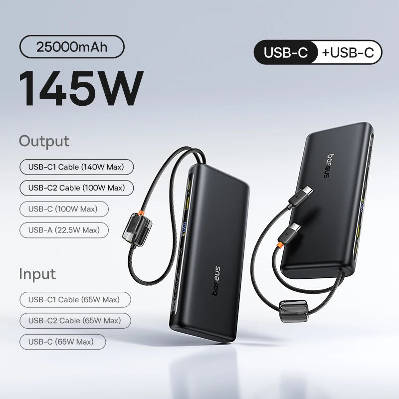 Baseus 25000mAh portable power bank 145W fast charging