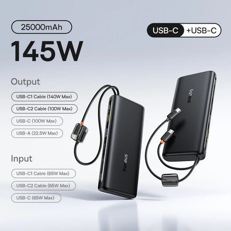 Baseus 25000mAh portable power bank 145W fast charging
