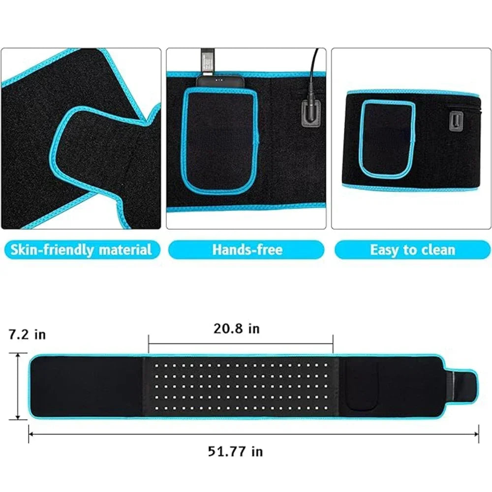 Near Infrared&Red Light Therapy Wrap Belt 660nm&850nm for Body Pain Relief Wearable Pad for Waist Back Stomach Muscle Beauty