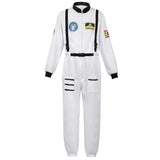 Adult Astronaut Costume for Women Men Flight Suit Costume Cosplay Space Astronaut Blue Full Body Jumpsuit with Zipper Carnival