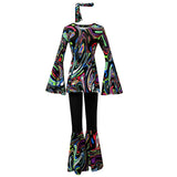 Women 60s 70s Outfits Hippie Costume Set Disco Outfit Dress Boho Flared Pants Hippie Shirt Headband