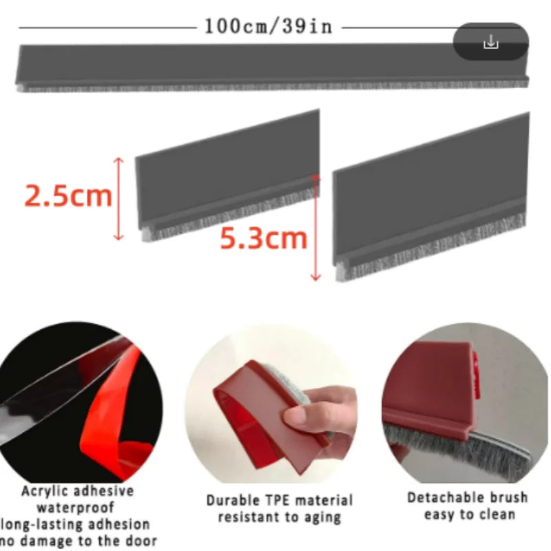 1m Door Seal Draft Stopper With Brush Reduce Noise Rubber Door Sweep Breeze BlockerInsect Proof Dust Proof And Sound Proof Seal