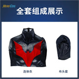 Batmaning Beyond Cosplay Costume Black Jumpsuit with Headgear Full Set Props Accessories Halloween Carnival Party
