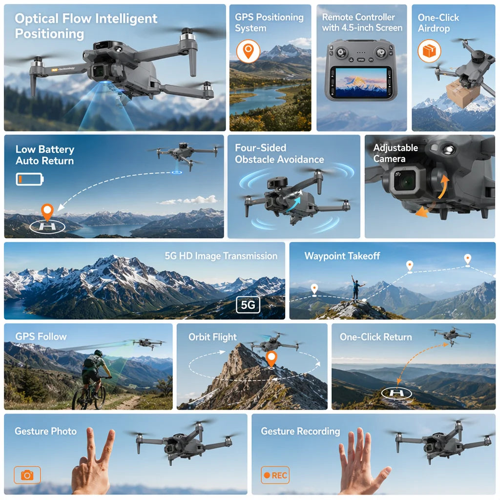 New Brushless GPS Drone High Definition Aerial Photography Screen Control Obstacle Avoidance Remote Control Aircraft