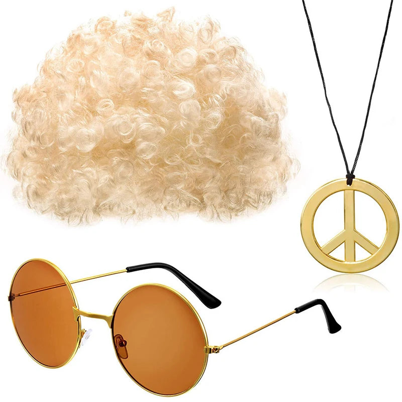 60s 70s Hippie Tassel Outfits for Women Cosplay Costume Set Peace Sign Earring Headband Fringe Vest Stage Performance Cardigan