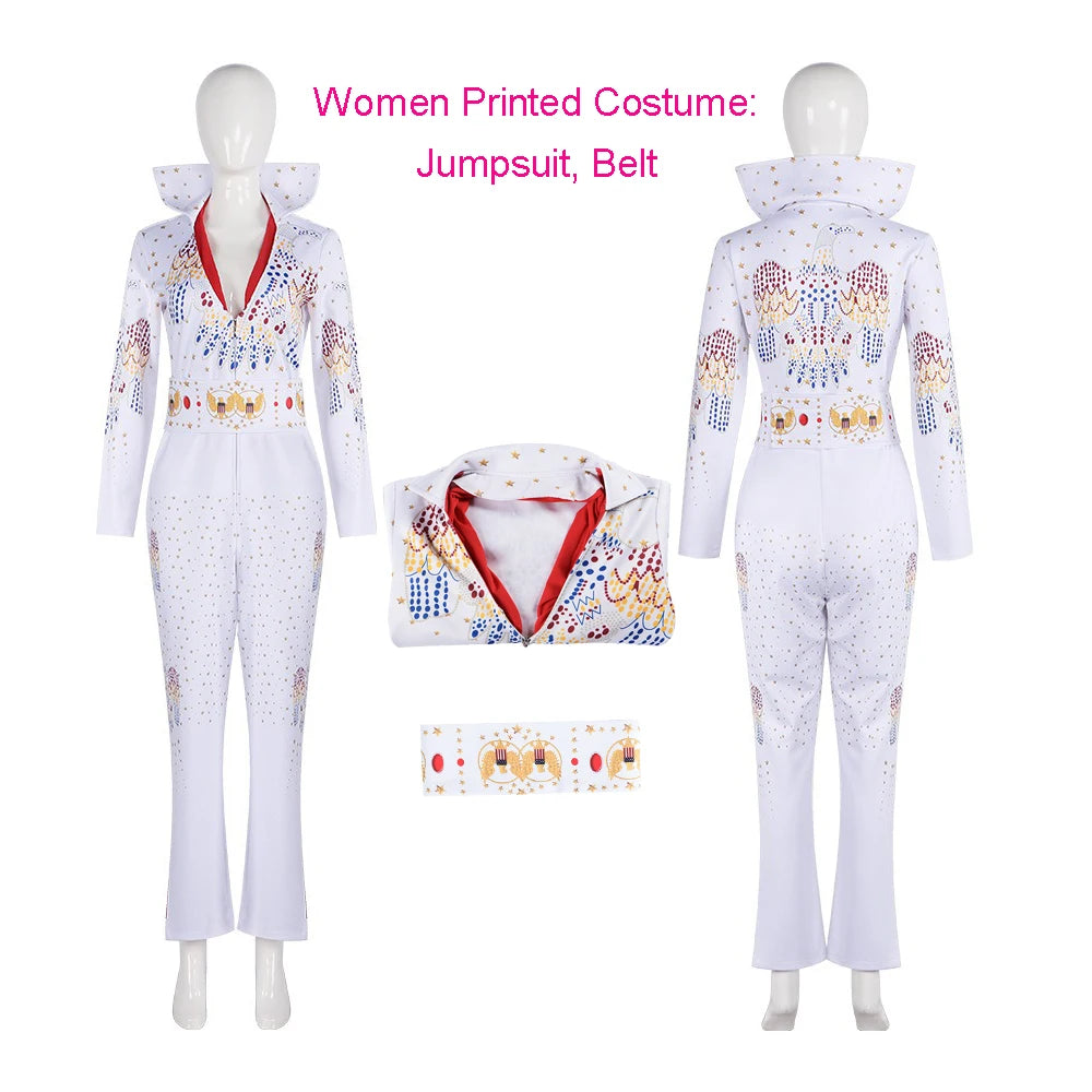 Elvises Cosplay Costume Anime Presleleying Rocker Singer Performance Jumpsuit Suit Adult Kids Party Halloween Costume For Men