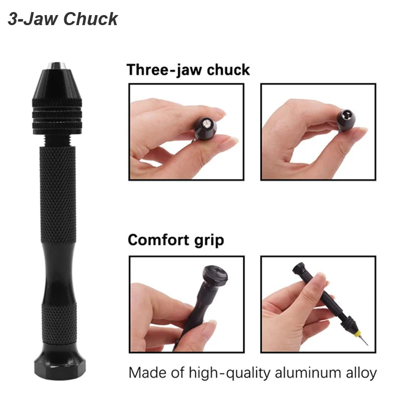 Micro Mini Pin Vise Hand Drill Twist Bit PCB Set Rotary Tool For DIY Craft Carving Resin Polymer Clay Plastic Jewelry Making