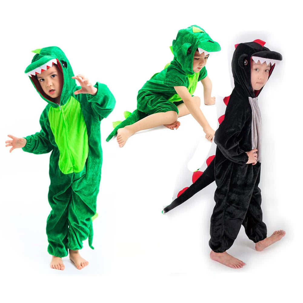 Cute Child Dinosaur Kugurumi Costume Cosplay Boys 2-4T 4-8Y Green Black Kindergarten School Party Game Role Play Suit