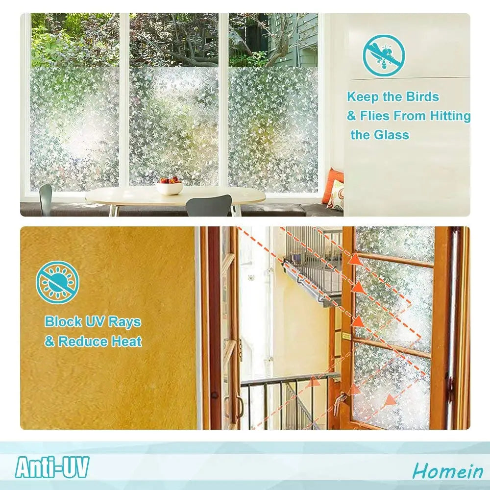 3D Privacy Window Film Decorative Film Static Cling Glass Film No Glue Anti-UV Window Sticker Non Adhesive for Home Kitchen