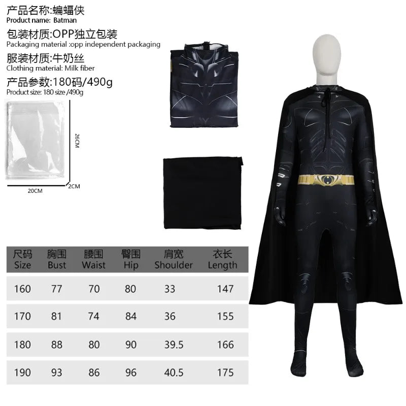 Superhero Bat Cosplay Costume Batman Bodysuit Headgear Cloak Set Festival Theme Party Role Playing Outfits for Adult Boys