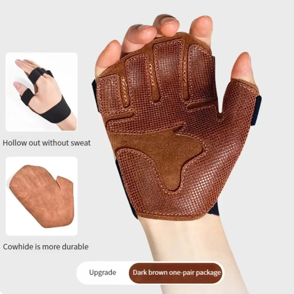 1 Pair Cowhide Weight Lifting Gloves Non-Slip Breathable Ventilated Gym Wristband Deadlift Training Fitness Workout Gloves