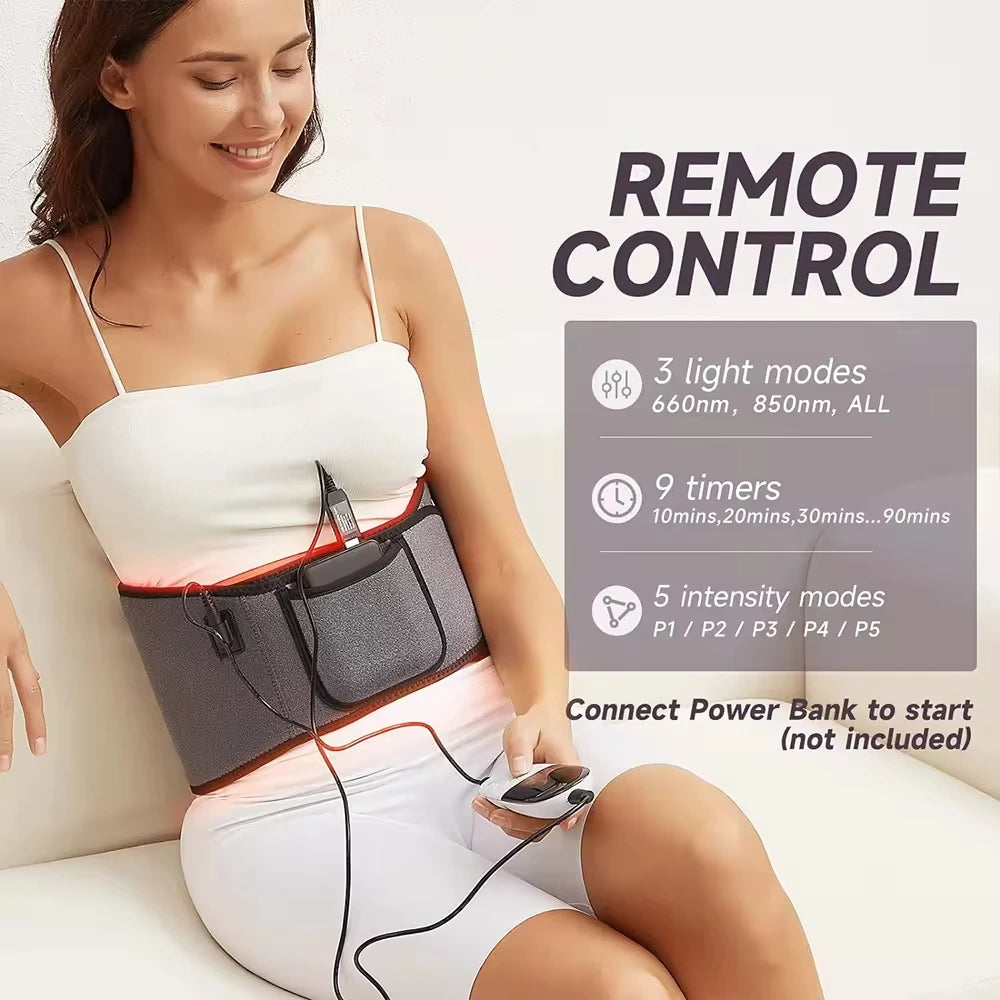 Red ＆Infrared LED Light Therapy Belt 850nm 660nm Back Pain Relief Wrap Burn Fat Wrap Slimming Machine Waist Heat Pad Full Body