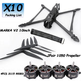 Mark4 V2 10inch 427mm Frame F722 Flight Control 60A ESC 3115 900KV Motor 1050 Propeller Camera VTX Receiver Antenna for FPV Done
