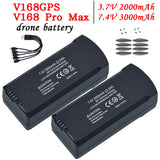 2Pcs V168 Pro Max original 7.4V 3000mAh Lipo Battery suitable for V168 V198 GPS 8K 3.7V 2000mAh drone charging backup battery