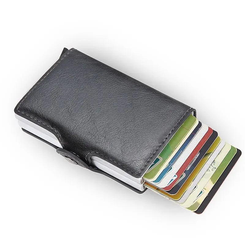 Antitheft Rfid Credit Card Holder Wallets Men Leather Aluminum Box Metal Male Purse Bag Small Cardholder Case Minimalist Wallet
