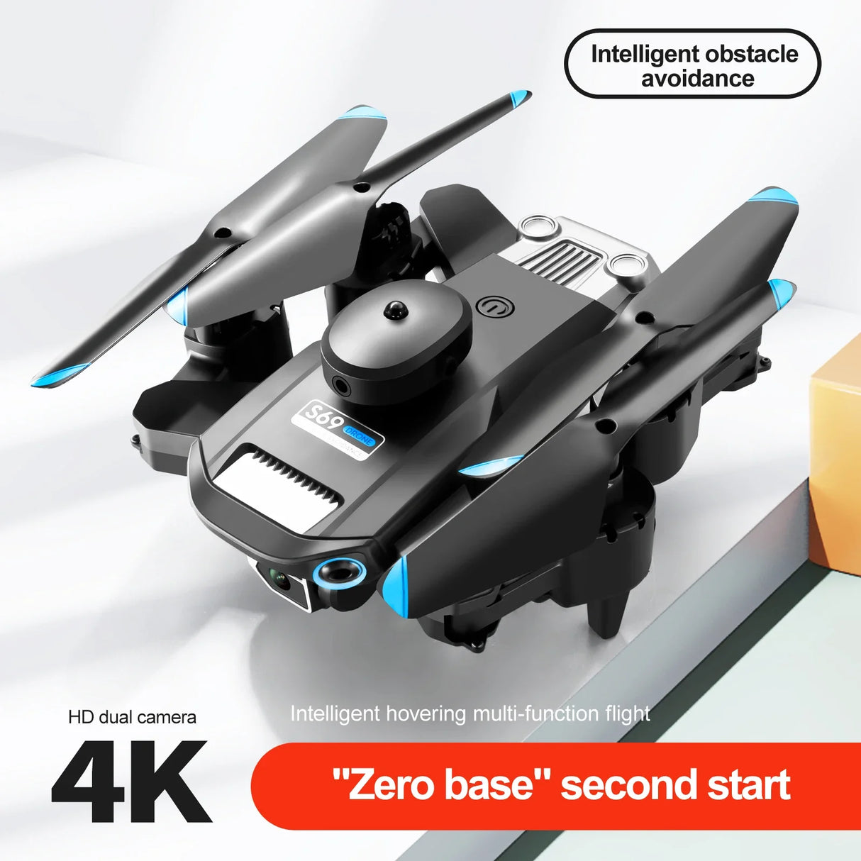 S69 Foldable Drone with 4K Dual HD Camera, Wide Angle, WiFi FPV, Altitude Hold, Professional RC Quadcopter, Gift for Kids Adults