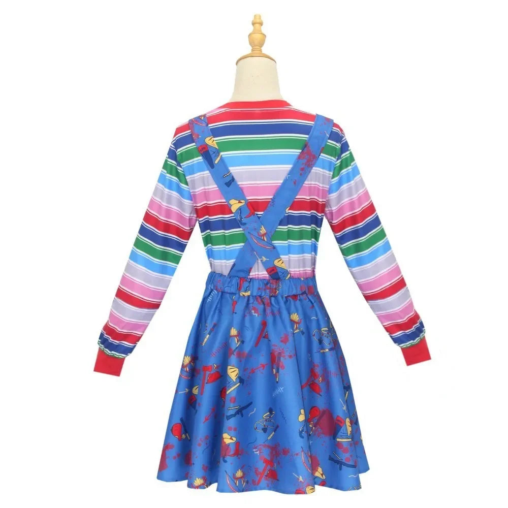 Anime Scary Chucky Women Dress Cosplay Costume Cartoon Horror Chucky Jumpsuits Halloween Clothing for Men Women Party Costumes