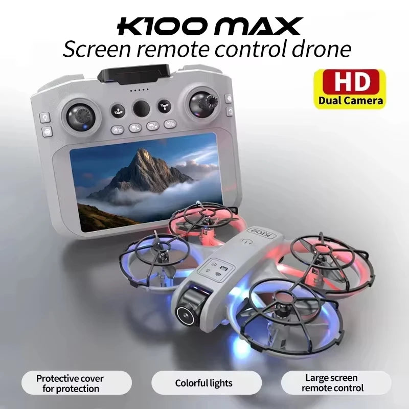 Hot K100 MAX Mini Drone Professional 4K HD Dual Camera Fpv Screen Optical Flow Drone Toys Quadcopter Brushless Dron Toy Gift New
