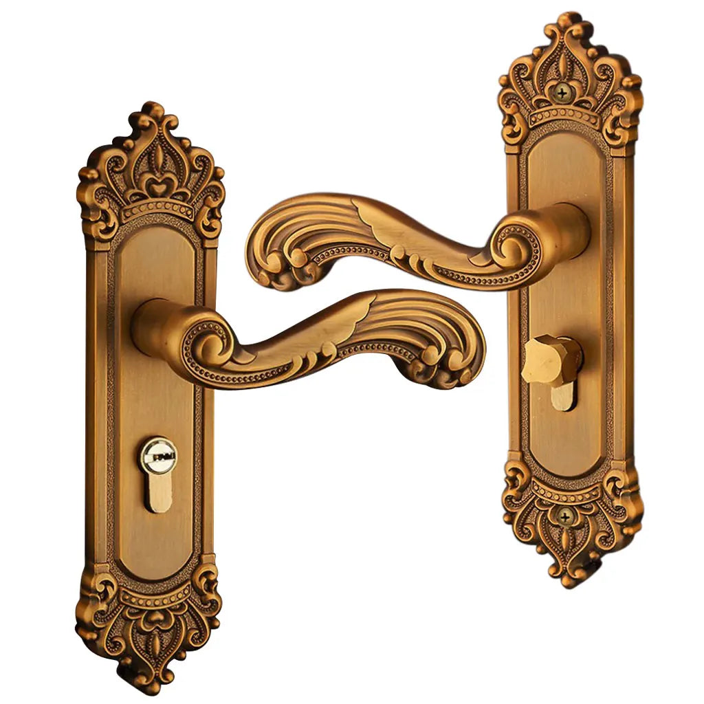 Vintage Security Door Lock Door Handles Levers with 3 Keys for Home Bedroom Office Front Door