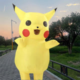 Inflatable Pikachu Costume Yellow Cartoon Character Outfit with Built-in Fan Funny Blow-up Suit for Halloween Cosplay Party
