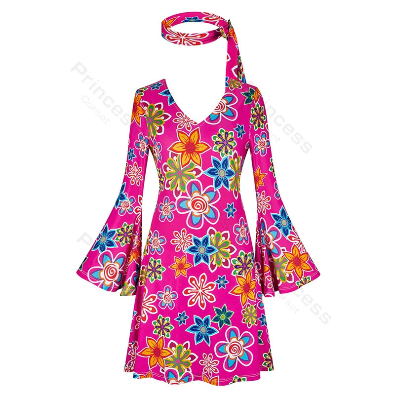 70s Costume Disco Dresses for Women Halloween Costume Sexy Hippie Costume Disco Dress with Disco Headband 70s Outfit Women