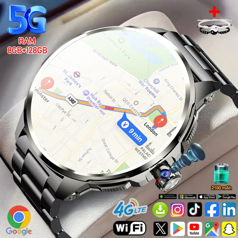 5G/4G Full Network Smart Watch Men 1.95 inch AMOLED Screen 8GB+128GB RAM 900W Camera GPS WIFI Google APPS Android 9.0 Smartwatch