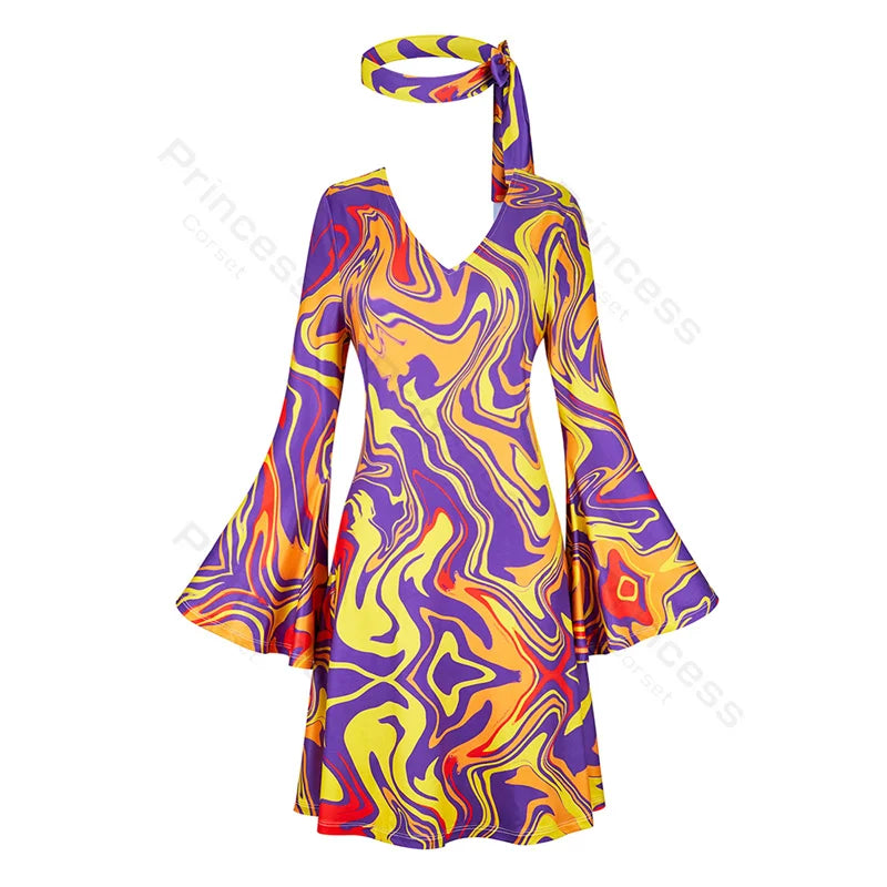 70s Costume Disco Dresses for Women Halloween Costume Sexy Hippie Costume Disco Dress with Disco Headband 70s Outfit Women